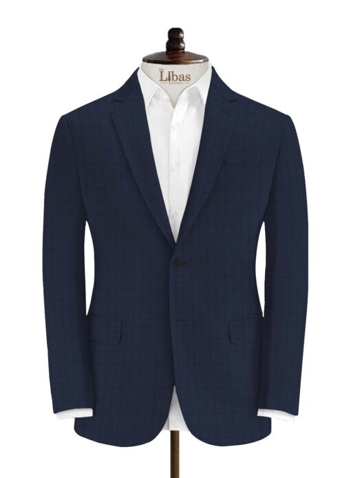 Canetti Men's Terry Rayon Checks 3.75 Meter Unstitched Suiting Fabric (Dark Blue)