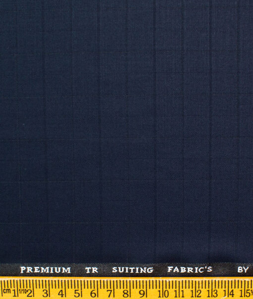 Canetti Men's Terry Rayon Checks 3.75 Meter Unstitched Suiting Fabric (Dark Blue)