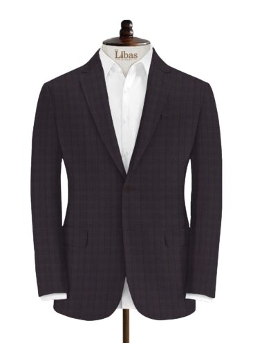 Canetti Men's Terry Rayon Checks 3.75 Meter Unstitched Suiting Fabric (Dark Wine)