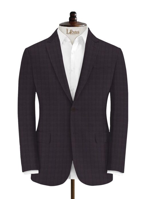 Canetti Men's Terry Rayon Checks 3.75 Meter Unstitched Suiting Fabric (Dark Wine)