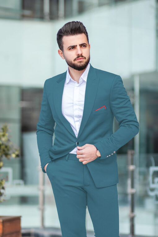 Don & Julio Men's Terry Rayon Solids Shiny 3.75 Meter Unstitched Suiting Fabric (Stone Blue)