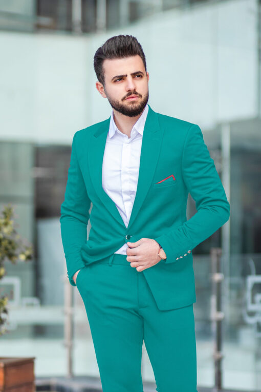 Italian Channel Men's Terry Rayon Solids 3.75 Meter Unstitched Suiting Fabric (Sea Turtle Green)