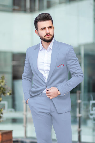 Italian Channel Men's Terry Rayon Solids 3.75 Meter Unstitched Suiting Fabric (Sky Blue)