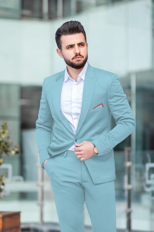 Italian Channel Men's Terry Rayon Solids 3.75 Meter Unstitched Suiting Fabric (Teal Blue)