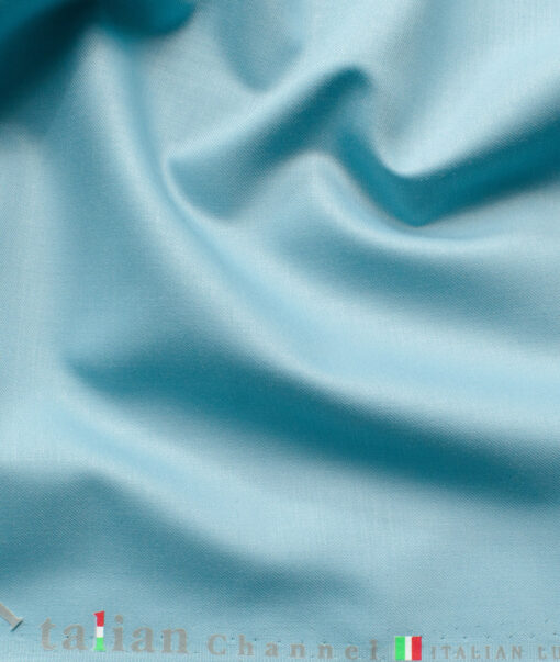 Italian Channel Men's Terry Rayon Solids 3.75 Meter Unstitched Suiting Fabric (Teal Blue)