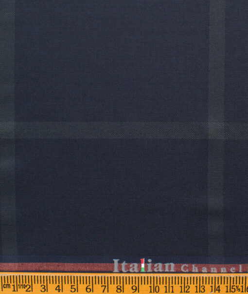 Italian Channel Men's Terry Rayon Checks 3.75 Meter Unstitched Suiting Fabric (Dark Blue)