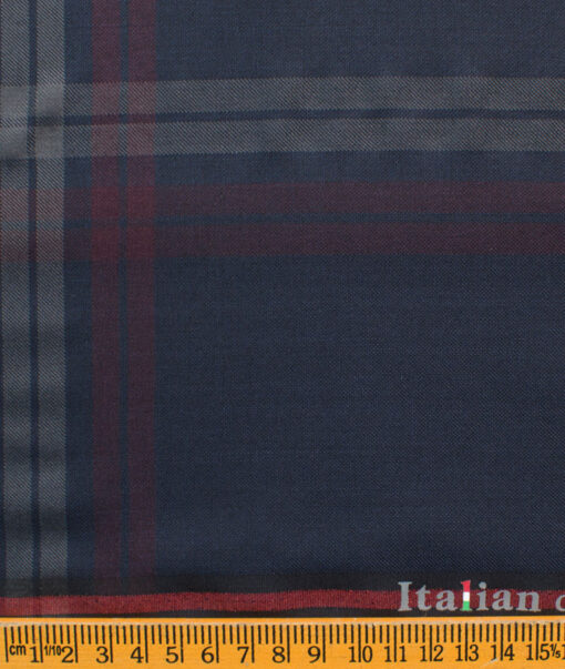 Italian Channel Men's Terry Rayon Checks 3.75 Meter Unstitched Suiting Fabric (Dark Blue)