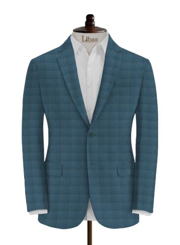 Italian Channel Men's Terry Rayon Checks 3.75 Meter Unstitched Suiting Fabric (Ocean Blue)
