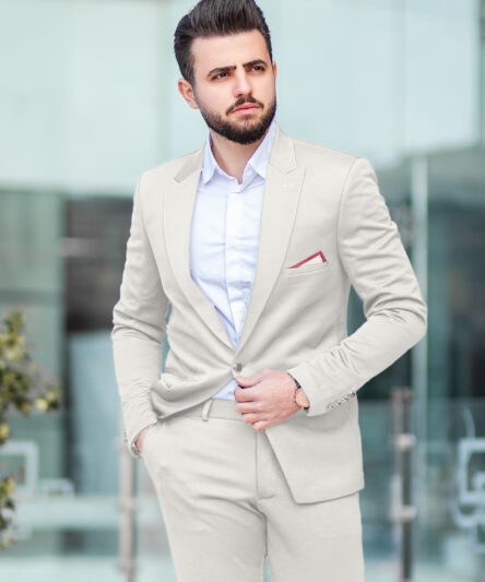 J.Hampstead Men's Terry Rayon Solids 3.75 Meter Unstitched Suiting Fabric (Cream)