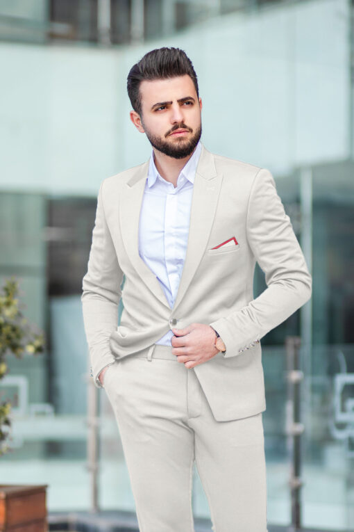 J.Hampstead Men's Terry Rayon Solids 3.75 Meter Unstitched Suiting Fabric (Cream)