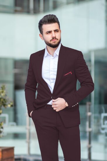J.Hampstead Men's Terry Rayon Solids 3.75 Meter Unstitched Suiting Fabric (Dark Wine)