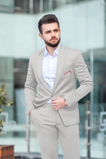 J.Hampstead Men's Terry Rayon Solids 3.75 Meter Unstitched Suiting Fabric (Light Grey)