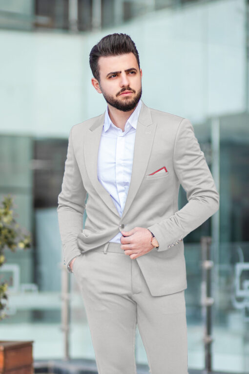 J.Hampstead Men's Terry Rayon Solids 3.75 Meter Unstitched Suiting Fabric (Light Grey)