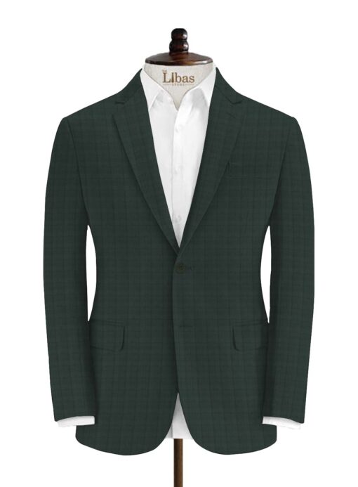 J.Hampstead Men's Terry Rayon Checks 3.75 Meter Unstitched Suiting Fabric (Dark Pine Green)