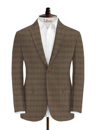Luigi Bernardo Men's Terry Rayon Checks 3.75 Meter Unstitched Suiting Fabric (Brown)