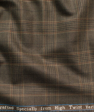 Luigi Bernardo Men's Terry Rayon Checks 3.75 Meter Unstitched Suiting Fabric (Brown)