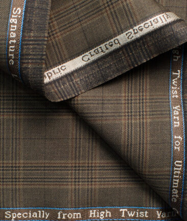 Luigi Bernardo Men's Terry Rayon Checks 3.75 Meter Unstitched Suiting Fabric (Brown)