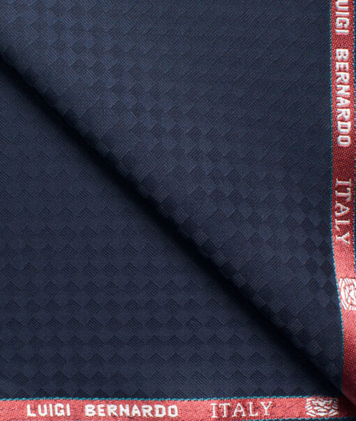 Luigi Bernardo Men's Terry Rayon Jacquard 3.75 Meter Unstitched Suiting Fabric (Dark Blue)