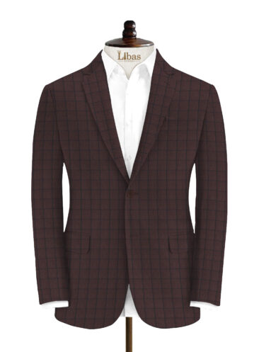 Luigi Bernardo Men's Terry Rayon Checks 3.75 Meter Unstitched Suiting Fabric (Dark Wine)