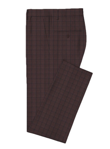 Luigi Bernardo Men's Terry Rayon Checks 3.75 Meter Unstitched Suiting Fabric (Dark Wine)