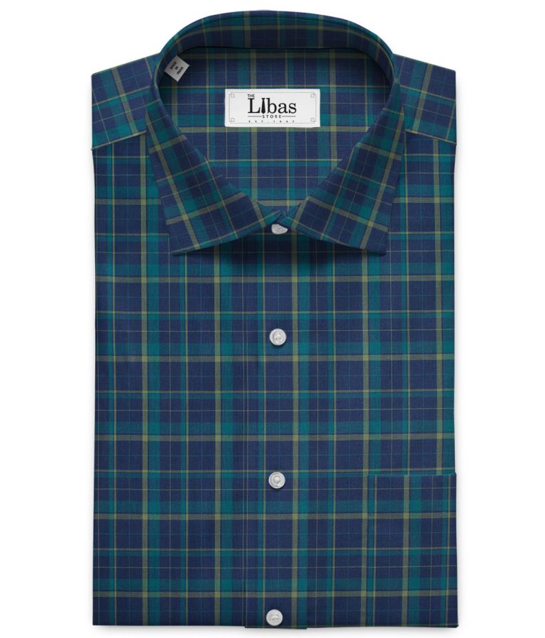 Arvind Men's Premium Cotton Checks 2.25 Meter Unstitched Shirting Fabric (Dark Blue)