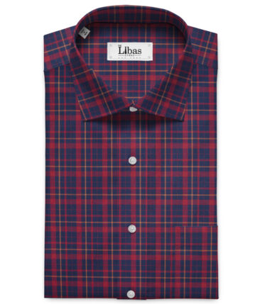 Arvind Men's Premium Cotton Checks 2.25 Meter Unstitched Shirting Fabric (Red & Blue)