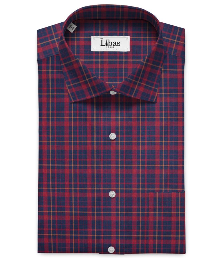 Arvind Men's Premium Cotton Checks 2.25 Meter Unstitched Shirting Fabric (Red & Blue)