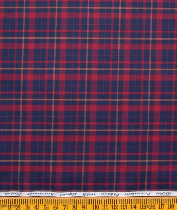 Arvind Men's Premium Cotton Checks 2.25 Meter Unstitched Shirting Fabric (Red & Blue)