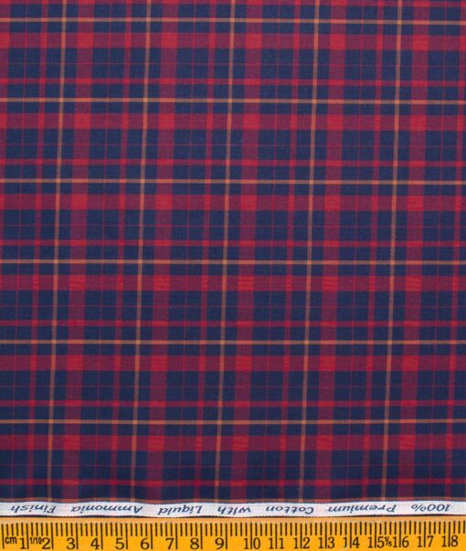 Arvind Men's Premium Cotton Checks 2.25 Meter Unstitched Shirting Fabric (Red & Blue)