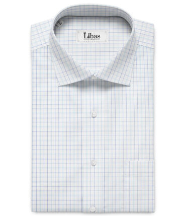 Arvind Men's Premium Cotton Checks 2.25 Meter Unstitched Shirting Fabric (White & Blue)