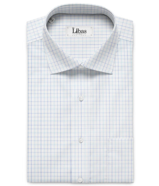 Arvind Men's Premium Cotton Checks 2.25 Meter Unstitched Shirting Fabric (White & Blue)