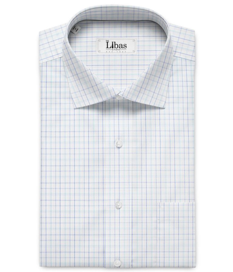 Arvind Men's Premium Cotton Checks 2.25 Meter Unstitched Shirting Fabric (White & Blue)