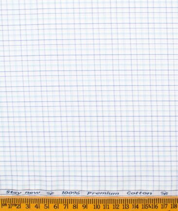 Arvind Men's Premium Cotton Checks 2.25 Meter Unstitched Shirting Fabric (White & Blue)