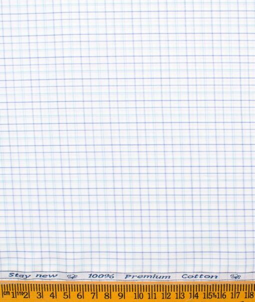 Arvind Men's Premium Cotton Checks 2.25 Meter Unstitched Shirting Fabric (White & Blue)