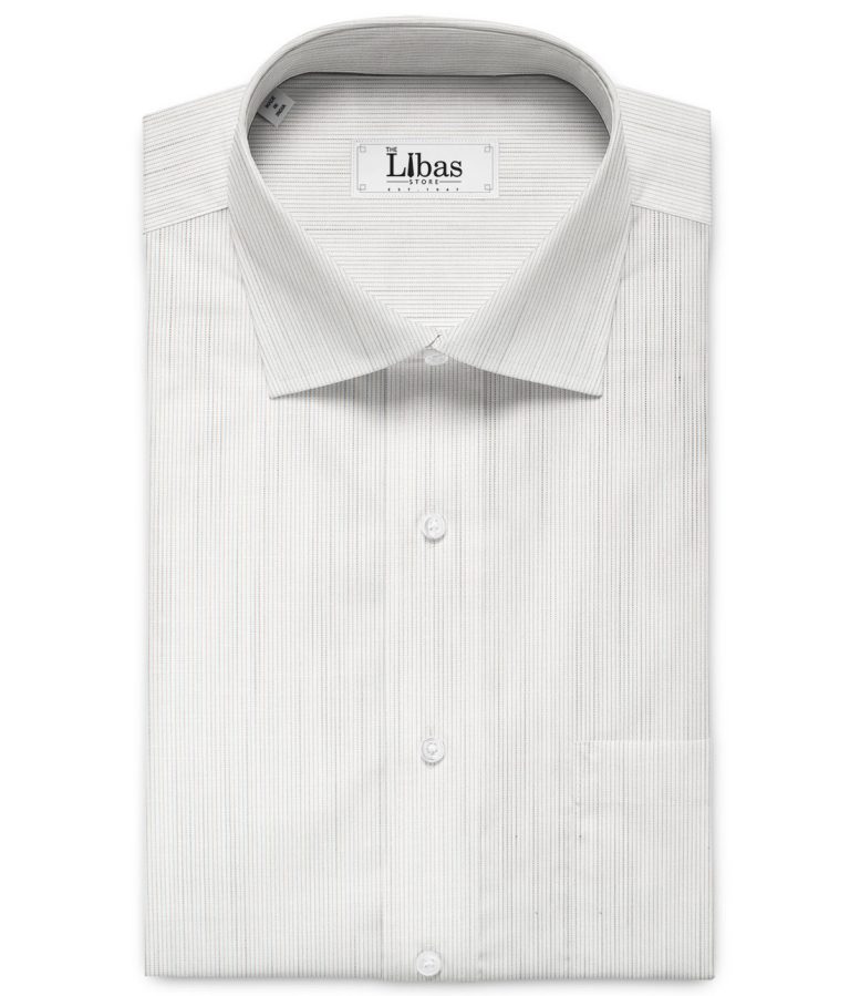 Arvind Men's Premium Cotton Striped 2.25 Meter Unstitched Shirting Fabric (White & Grey)