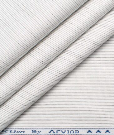 Arvind Men's Premium Cotton Striped 2.25 Meter Unstitched Shirting Fabric (White & Grey)