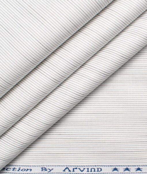 Arvind Men's Premium Cotton Striped 2.25 Meter Unstitched Shirting Fabric (White & Grey)