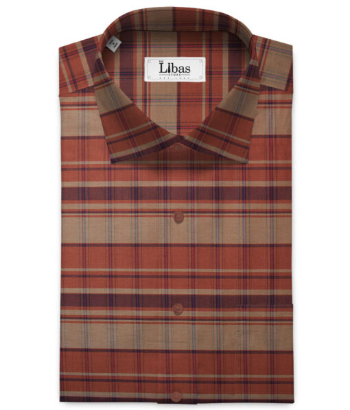 Cadini Men's Giza Cotton Checks  Unstitched Shirting Fabric (Copper & Maroon)