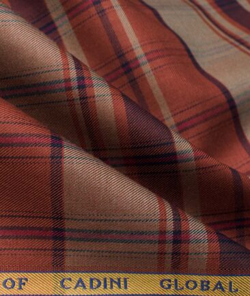 Cadini Men's Giza Cotton Checks  Unstitched Shirting Fabric (Copper & Maroon)