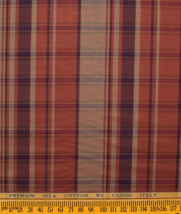 Cadini Men's Giza Cotton Checks  Unstitched Shirting Fabric (Copper & Maroon)