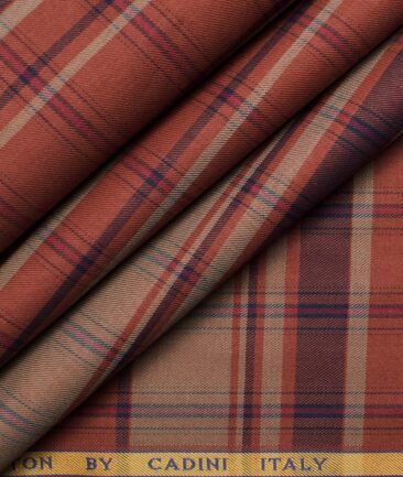 Cadini Men's Giza Cotton Checks  Unstitched Shirting Fabric (Copper & Maroon)