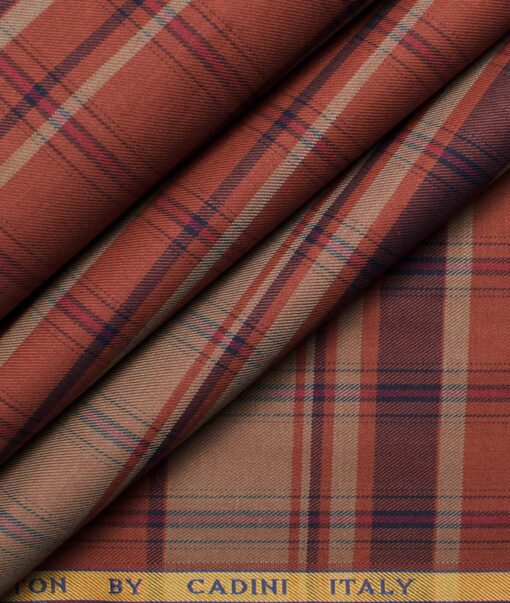 Cadini Men's Giza Cotton Checks  Unstitched Shirting Fabric (Copper & Maroon)