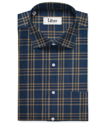 Cadini Men's Giza Cotton Checks  Unstitched Shirting Fabric (Dark Royal Blue & Beige)