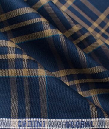 Cadini Men's Giza Cotton Checks  Unstitched Shirting Fabric (Dark Royal Blue & Beige)