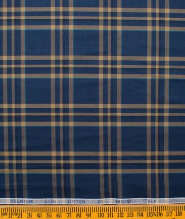 Cadini Men's Giza Cotton Checks  Unstitched Shirting Fabric (Dark Royal Blue & Beige)