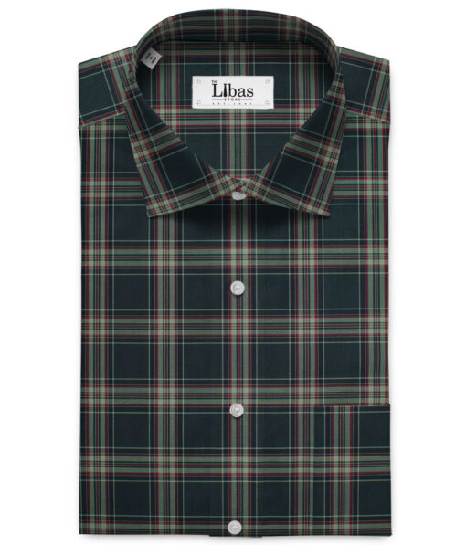 Cadini Men's Giza Cotton Checks  Unstitched Shirting Fabric (Dark Sea Green)