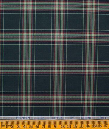 Cadini Men's Giza Cotton Checks  Unstitched Shirting Fabric (Dark Sea Green)
