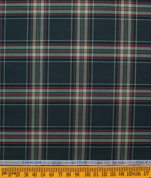 Cadini Men's Giza Cotton Checks  Unstitched Shirting Fabric (Dark Sea Green)
