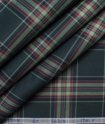 Cadini Men's Giza Cotton Checks  Unstitched Shirting Fabric (Dark Sea Green)