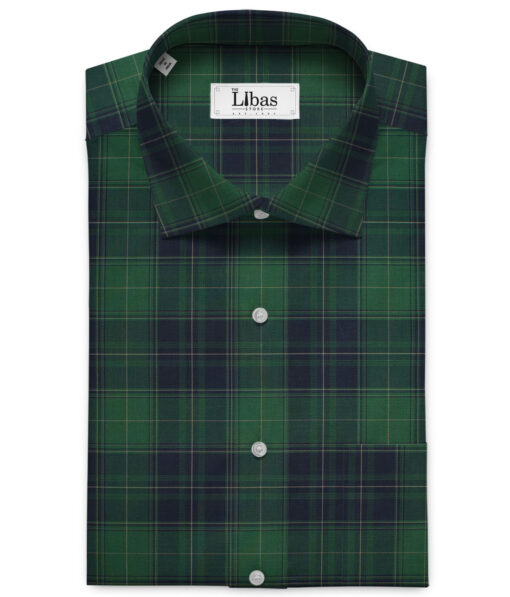 Cadini Men's Giza Cotton Checks  Unstitched Shirting Fabric (Green & Blue)
